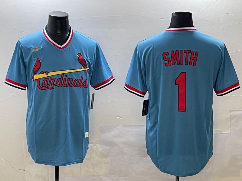 Men St.Louis Cardinals #1 Smith Blue Throwback 2025 Nike MLB Jersey style 1->st.louis cardinals->MLB Jersey